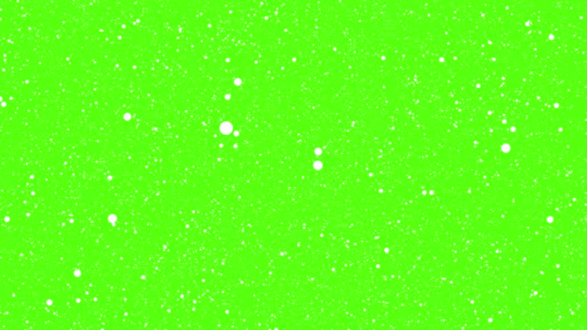 White particles flying on green chroma key background. Winter snow, falling snow animation loop