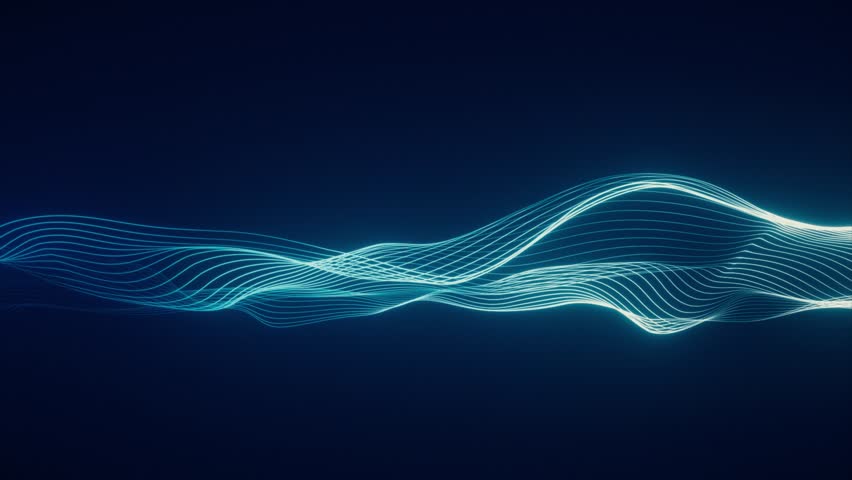 Abstract glowing lines, blue neon stripes, futuristic presentation background, dark technological background, innovation and artificial intelligence