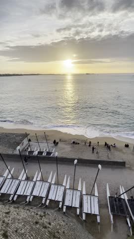 Beach of Saint-Malo, Brittany region France. Sunset at high tide on the sea. Sunset magic.