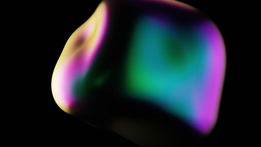 Droplet of liquid with a holographic surface. Abstract background in purple and red colors. Seamless vj loop. Dynamically moving abstract form.