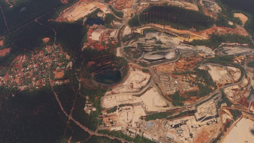 3D - Top aerial shot of the Pit of Lithium Mine in Telluride. Greenbushes. Australia
