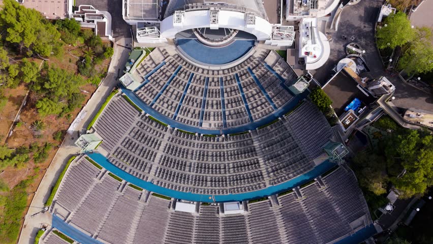 Aerial Top-Down View of Iconic Hollywood Bowl Amphitheatre in Los Angeles, California, 4K