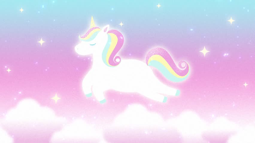 fairy background with a flying unicorn in the rainbow sky animation for Birthday, Baby Shower, etc.