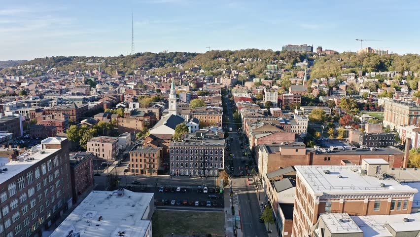 Aerial view of Over-The-Rhine district in Cincinnati, Ohio