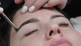 Beautician applies eyebrow tint with a precision brush while the client lies relaxed with closed eyes during a brow shaping and coloring treatment.
 - Powered by Shutterstock - Get 15% off with code: PIKWIZARD15