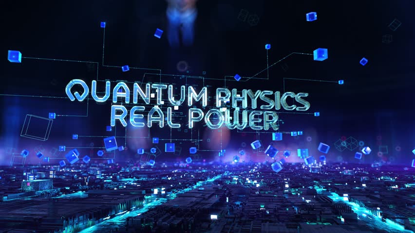 Quantum Physics, Real Power- businessman working with virtual reality at office.