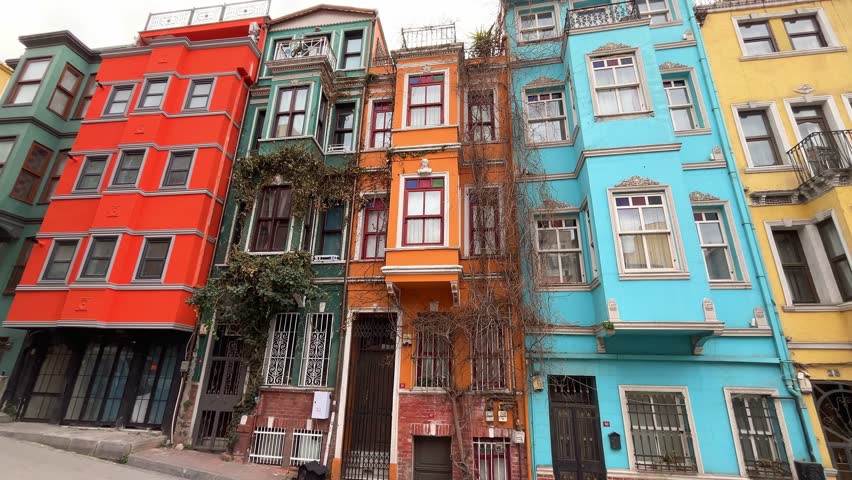 Famous colorful houses in Balat district, Istanbul, Turkey