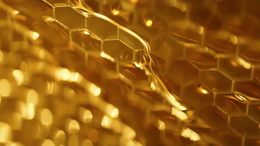 A golden essence ball is extracted from honey liquid and rises into the air, bursting with anti-aging and moisturizing energy, conceptual skin care and beauty solutions. Cosmetics ads, 3D animation.