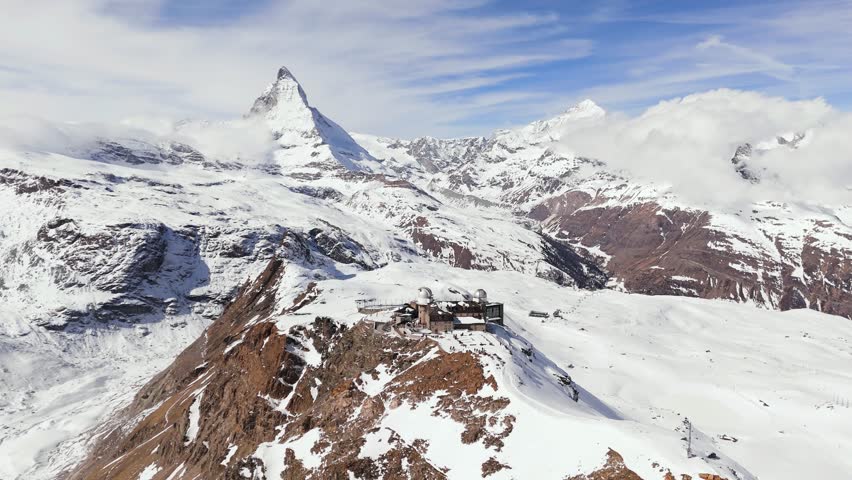 Aerial view of Gornergrat in Winter Mountain Zermatt Ski Resort, Matterhorn Alps
