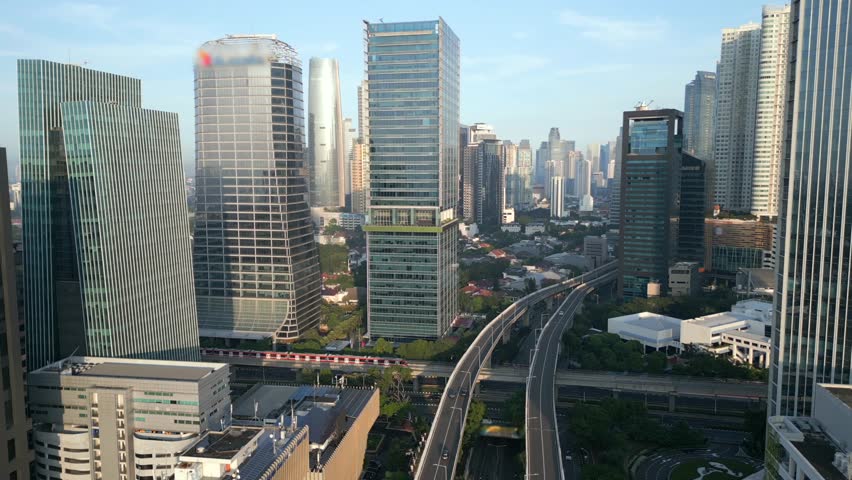 Aerial view of city traffic in the business district of Jakarta, Indonesia
