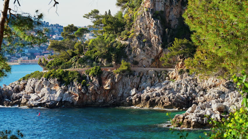 View of a cliff on the sea in Saint-Jean-Cap-Ferrat, France