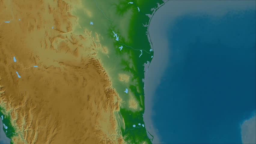 Tamaulipas region, Mexico, extruded. Physical map