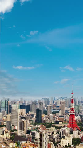Tokyo cityscape skyline time lapse video from roof top with urban skyscrapers, Tokyo, Japan.