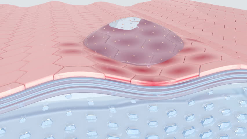Repair damaged skin, essence liquid dripping on skin surface, activate skin cells, restore elasticity, anti-aging and anti-wrinkle, concept skin care beauty solution. Cosmetic ads, 3D animation.