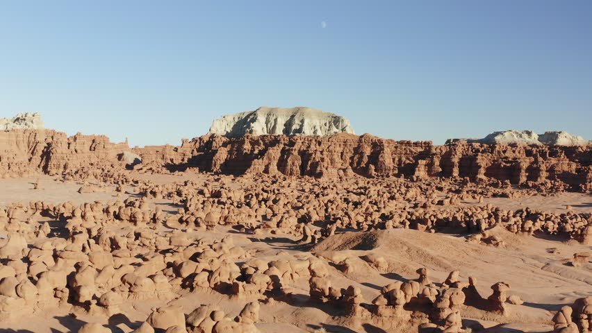 Goblin Valley State Park Hoodoos Rock Formation And Butte In Utah, USA. - aerial shot
