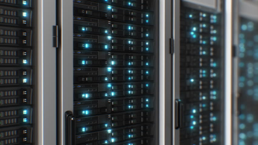 Beautiful Close-up Server Racks in Modern Data Center Loop 3d Animation. Artificial Intelligence Server Room Blue Lights Blinking Seamless Illustration. Cloud Computing Big Data Storage Concept 4k.  - Powered by Shutterstock - Get 15% off with code: PIKWIZARD15