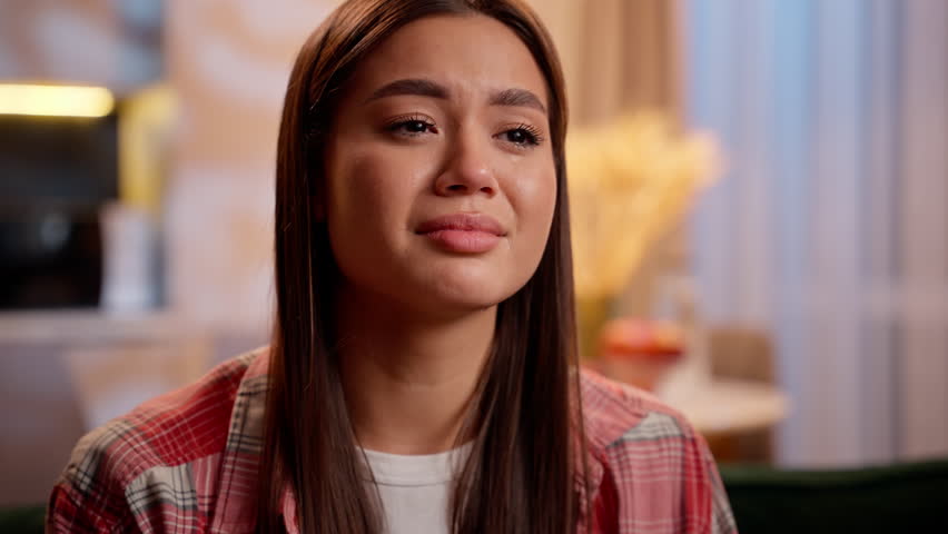 Sad crying woman portrait Caucasian girl female suffer depression health mental problem frustrated upset worried abuse feelings alone at home apartment breakup cry psychological drama sorrow crisis