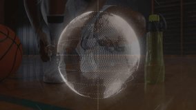 Digital network icons and data processing animation over basketball court scene. Technology, connectivity, communication, analytics, sports, innovation - Powered by Shutterstock - Get 15% off with code: PIKWIZARD15