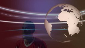 Soccer player in action with digital globe and light trails animation. Football, athlete, motion, technology, digital art, futuristic - Powered by Shutterstock - Get 15% off with code: PIKWIZARD15