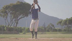 Baseball player pitching on field with network connections animation over landscape. Sports, athlete, technology, digital, innovation, dynamic - Powered by Shutterstock - Get 15% off with code: PIKWIZARD15