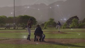 Digital network connections overlaying baseball game in progress at school field. Sports, technology, networking, connectivity, communication, athlete - Powered by Shutterstock - Get 15% off with code: PIKWIZARD15