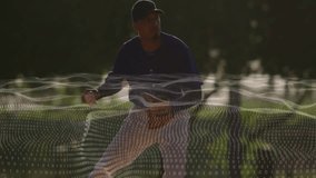 Baseball player preparing to catch with digital data animation overlay. Sports, athlete, competition, technology, innovation, strategy - Powered by Shutterstock - Get 15% off with code: PIKWIZARD15