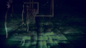 Basketball hoop and court over digital grid and data animation. Sports, athletics, technology, data visualization, innovation, virtual - Powered by Shutterstock - Get 15% off with code: PIKWIZARD15