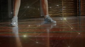 Dribbling basketball player with animated network connections and data overlay. technology, sport, analytics, innovation, athlete, virtual - Powered by Shutterstock - Get 15% off with code: PIKWIZARD15