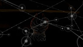 Digital network connections overlaying animation of basketball hoop in school gym. Technology, connectivity, networking, cyber, sports, gymnasium - Powered by Shutterstock - Get 15% off with code: PIKWIZARD15