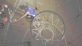Shooting basketball, player surrounded by abstract network connections and data animation. Sports, technology, futuristic, digital, innovation, athlete - Powered by Shutterstock - Get 15% off with code: PIKWIZARD15
