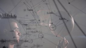 Spinning basketball, person with data processing animation overlay in school setting. Technology, education, sports, athletic, analysis, digital - Powered by Shutterstock - Get 15% off with code: PIKWIZARD15