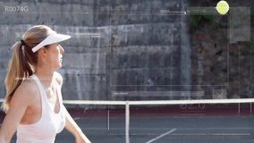 On court, tennis player in action with animation and digital data overlay. Sports, athlete, technology, data analysis, motion, innovation - Powered by Shutterstock - Get 15% off with code: PIKWIZARD15