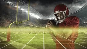 Holding football on field, American player with digital animation overlay. Athlete, sports, competition, futuristic, technology, motion - Powered by Shutterstock - Get 15% off with code: PIKWIZARD15