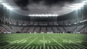 Glowing triangle animation hovering above football stadium under dramatic sky. Abstract, geometric, digital art, futuristic, energy, conceptual - Powered by Shutterstock - Get 15% off with code: PIKWIZARD15