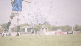 Soccer player on field with network connections and data processing animation. Technology, sports, athlete, digital, innovation, connectivity - Powered by Shutterstock - Get 15% off with code: PIKWIZARD15