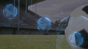 Soccer player on field with digital globe and data animation overlay. Football, sports, technology, innovation, futuristic, athlete - Powered by Shutterstock - Get 15% off with code: PIKWIZARD15
