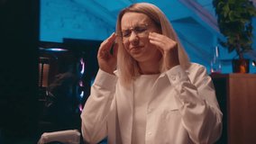 Caucasian business woman girl worker stock broker investor online work late night overtime insomnia overwork computer crypto trading tired exhausted businesswoman eyeglasses eyes tension pain headache - Powered by Shutterstock - Get 15% off with code: PIKWIZARD15