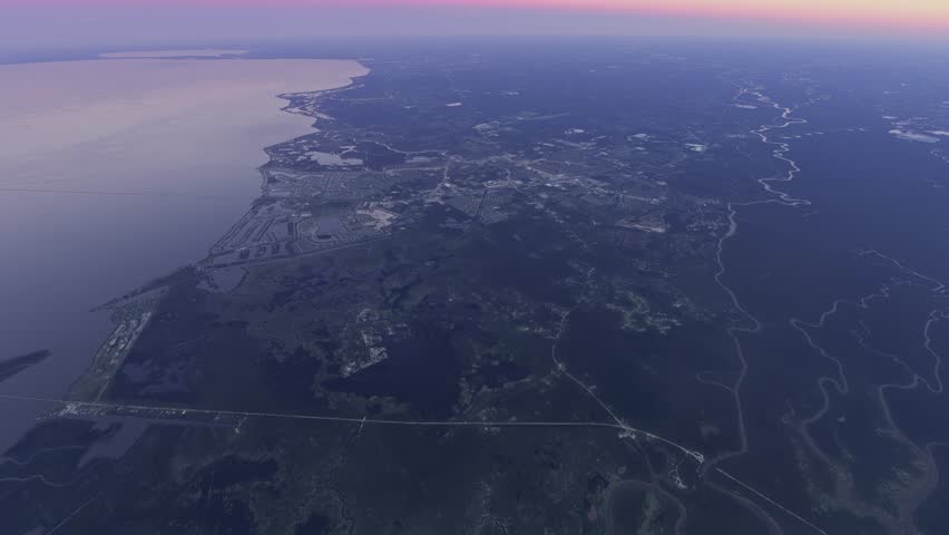 3D - Side aerial drone view of Old Pearl River in New Orleans. Louisiana. United States