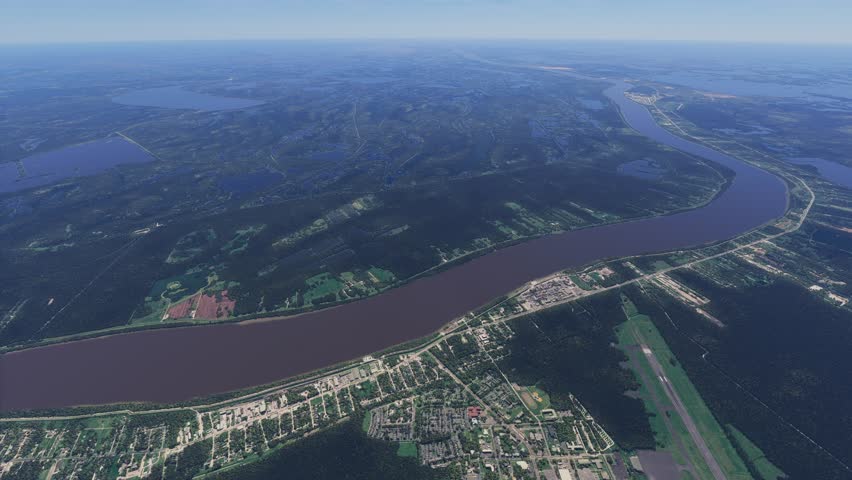 3D - Circular aerial view of the Mississippi River in New Orleans. Louisiana. United States