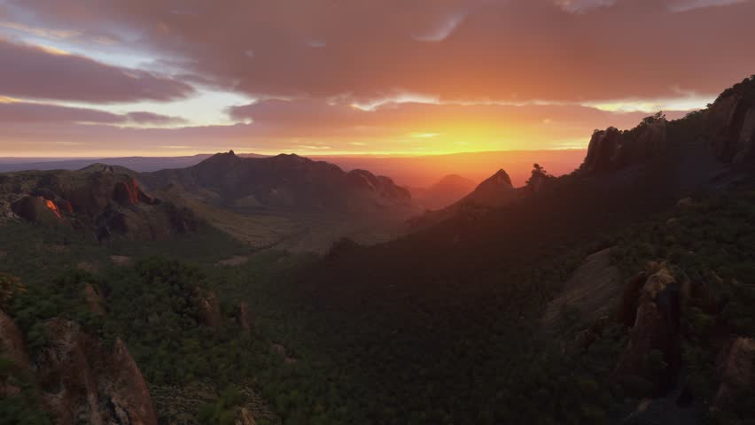 3D - Sunset aerial drone shot of Big Bend National Park. Brewster County. Texas. United States