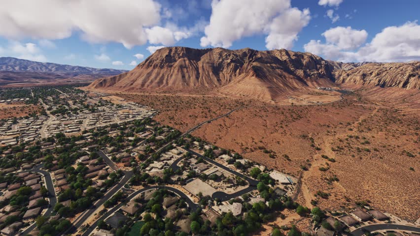 3D - Drone aerial view of Red Mountains. Washington. Utah. United States