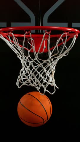 Super slow motion of basketball ball hitting the basket . Filmed on high speed cinema camera , 1000 fps