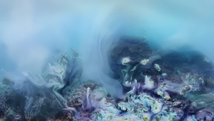 Dive into a beautiful and stunning coral reef scene filled with vibrant colors and dreamy underwater clouds