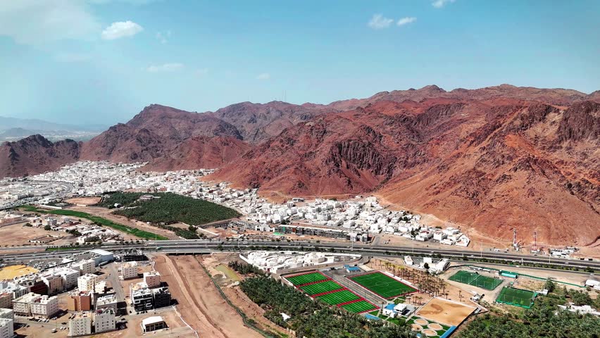 Drone Shot of the Uhud Mountain is an Islamic landmark - Medina, Saudi Arabia, Where the Famous Battle of Uhud Occured.