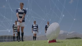 Soccer players on field with digital network connections overlay animation. Football, technology, innovation, digital transformation, teamwork, communication - Powered by Shutterstock - Get 15% off with code: PIKWIZARD15