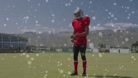 Football player on field with network connections and data processing animation. Sport, technology, digital, innovation, analytics, athlete - Powered by Shutterstock - Get 15% off with code: PIKWIZARD15