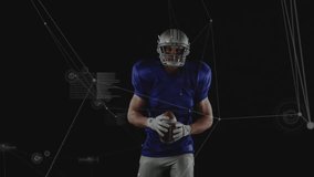 Throwing football, player with data processing animation on black background. athlete, technology, digital, futuristic, motion, sports - Powered by Shutterstock - Get 15% off with code: PIKWIZARD15