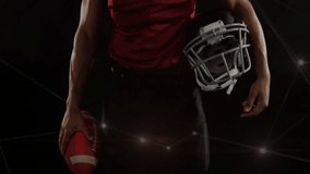 Holding helmet and ball, football player with glowing animation network overlay. Sports, athlete, technology, digital, futuristic, team - Powered by Shutterstock - Get 15% off with code: PIKWIZARD15