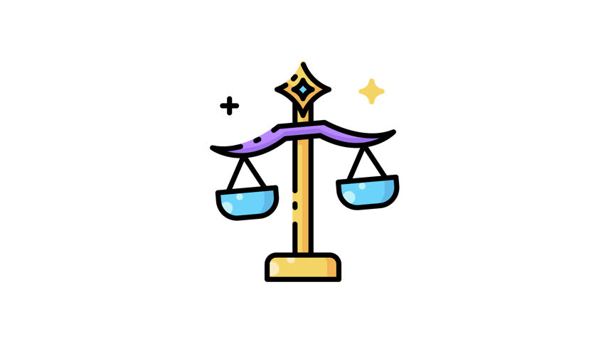 animation of Astrology libra gold scale with blue bowls symbolizes harmony and balance. Ideal for horoscope websites, spiritual blogs, and wellness content.