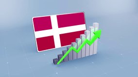 Denmark Country Flag and Bar Chart Graph Showing Increasing Values a Green Arrow Developing Country Concept. Flag of the Denmark - Powered by Shutterstock - Get 15% off with code: PIKWIZARD15